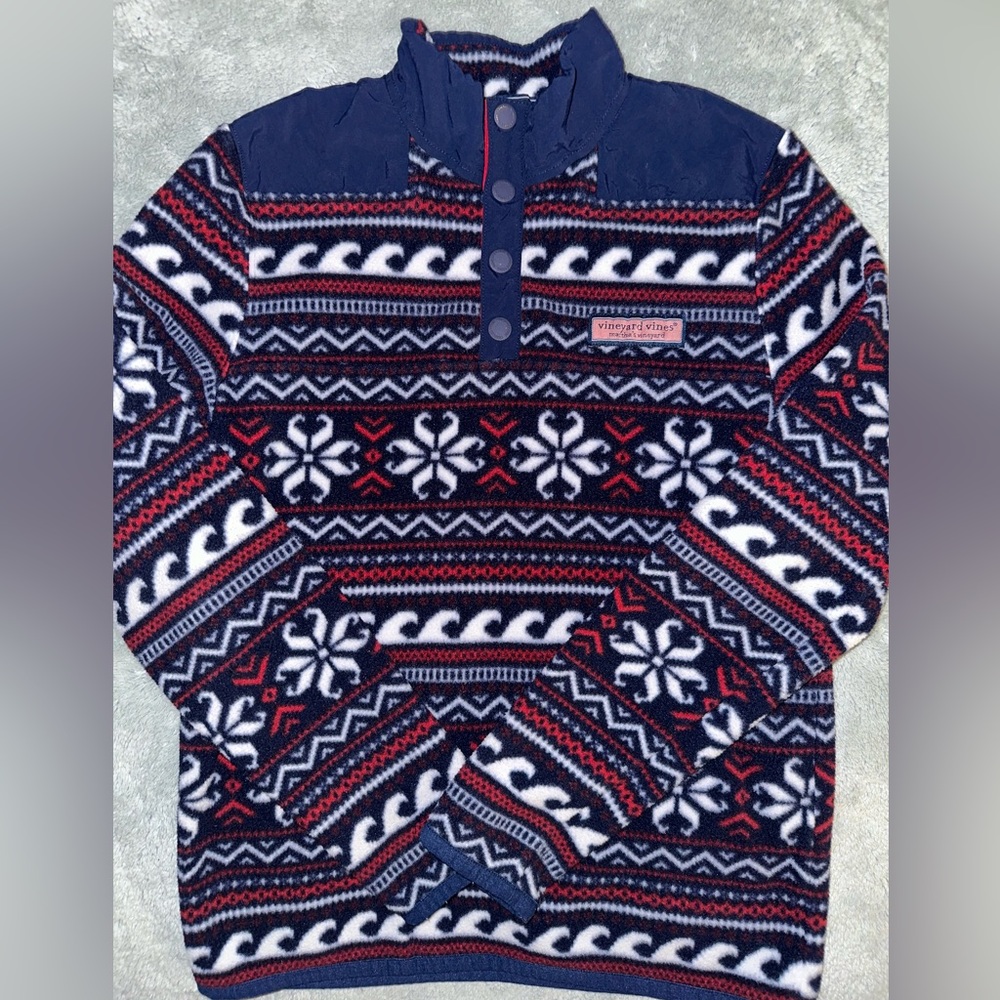 Vineyard Vines 1/4 snap fair isle fleece M